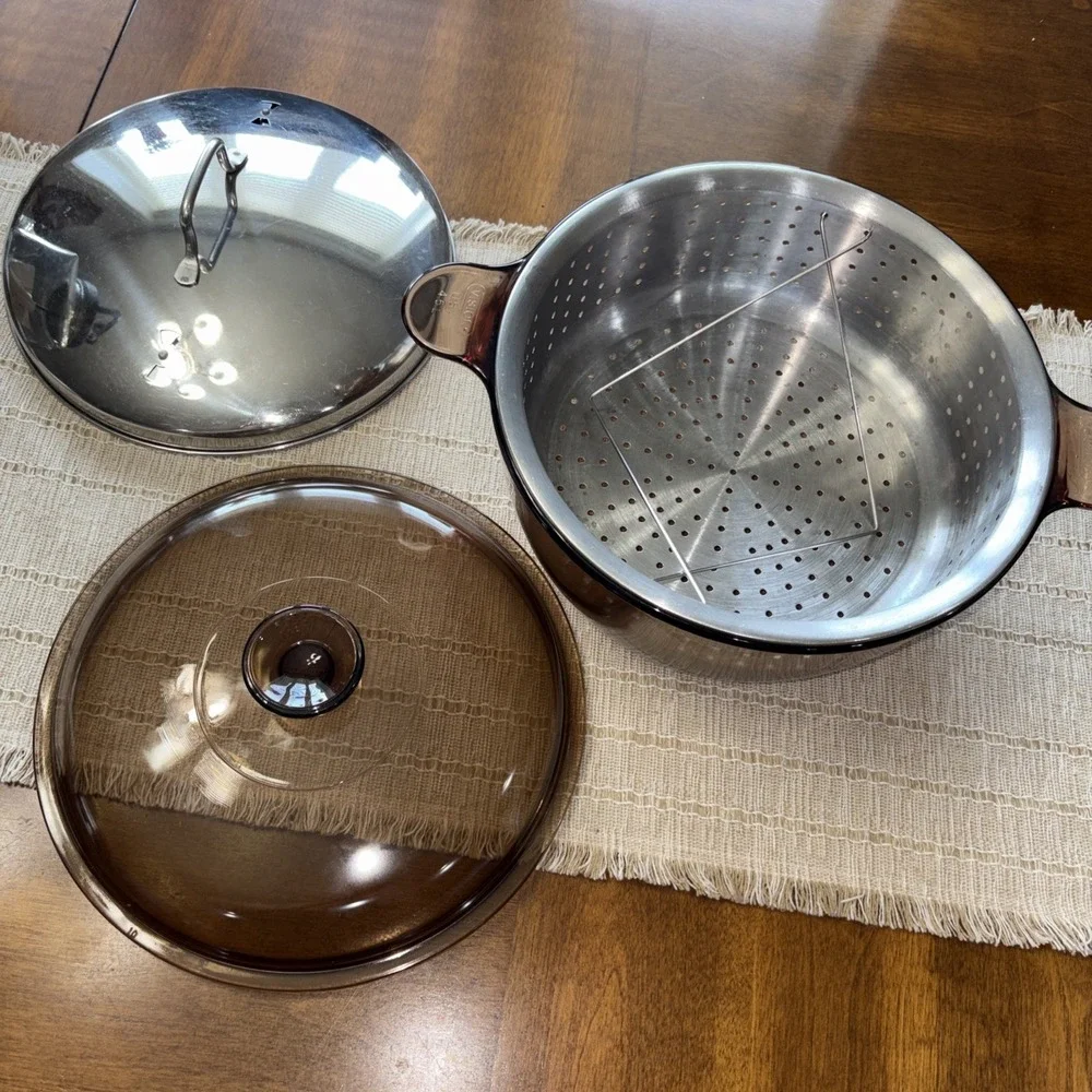 Corning AMBER VISIONS 4.5 L Serving Bowl and Lid Corning USA With Steam Basket